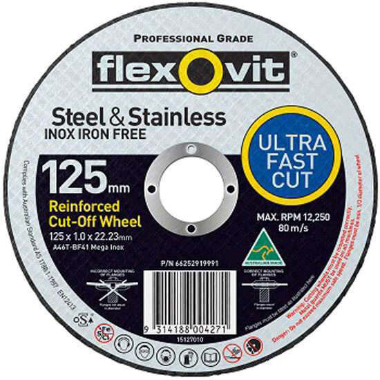 Flexovit A46 Tbf41 Inox Cut Off Wheel 125X1X22Mm