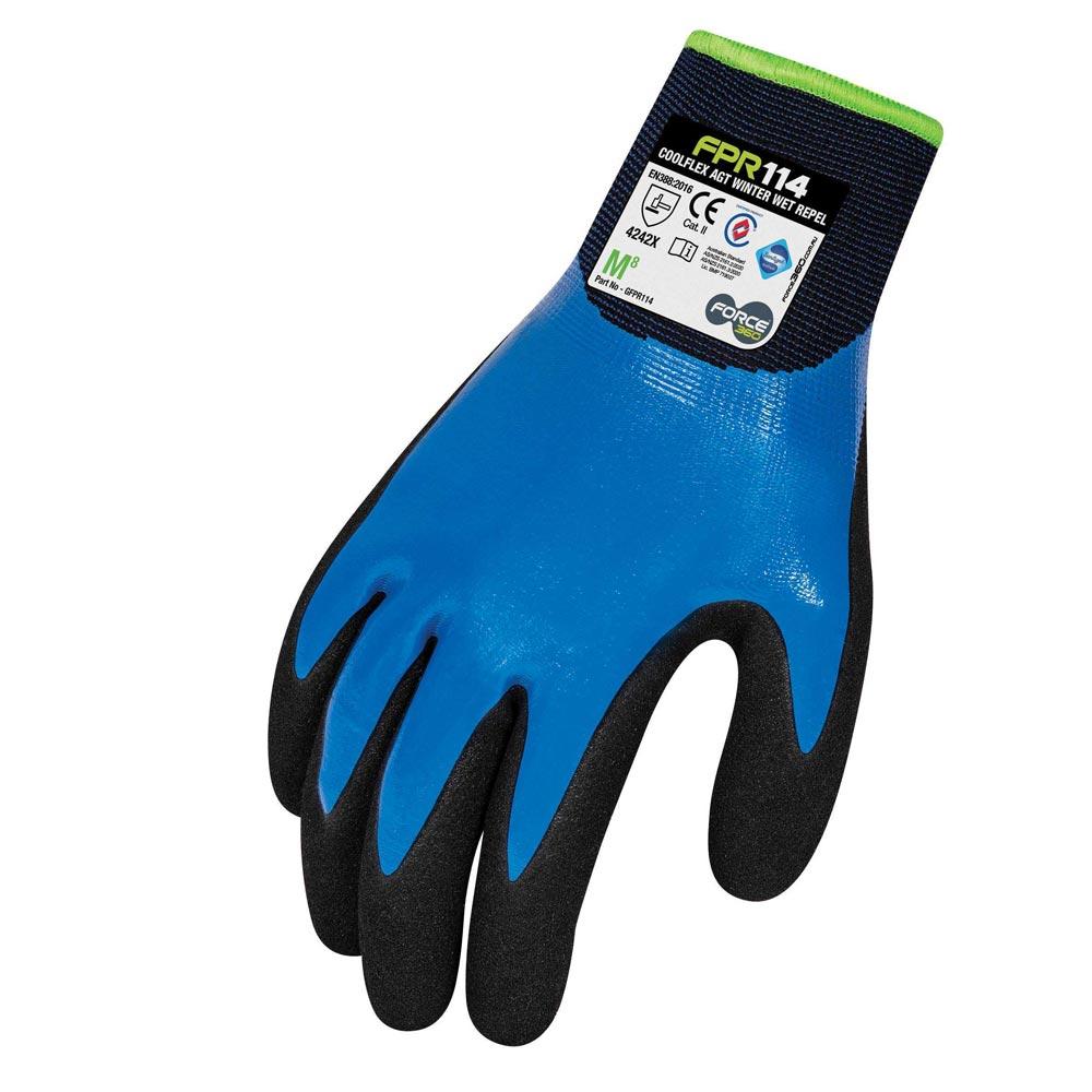 6 Force360 Winter Wet Repel Gloves FPR114 Thermal Lined & Water Resistant AS/NZS