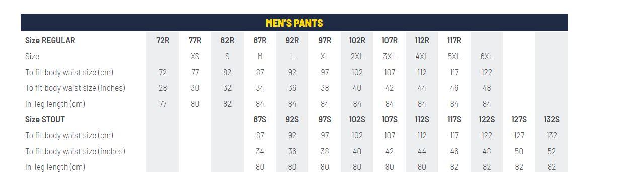 Bisley Pant Size Chart